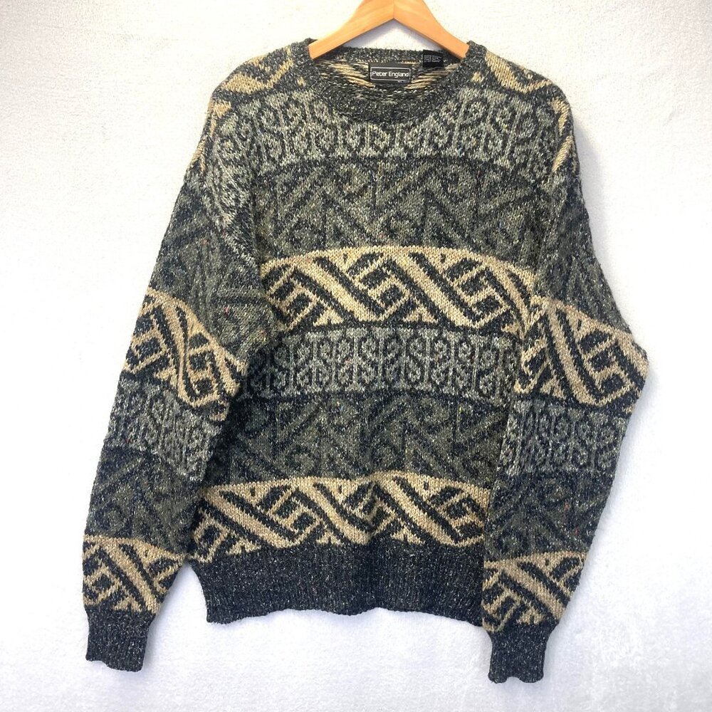 Vintage 90s Peter England Flecked Sweater Mens Large Gray‎ Wool Blend Speckled